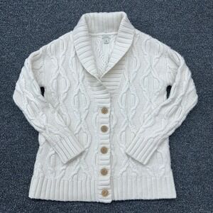 LL Bean Women XS Cream Cable Knit Wool Blend Shawl Collar Fisherman Cardigan